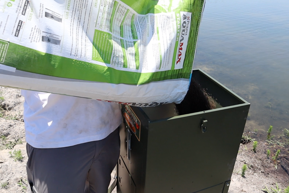 Adding Purina Aquamaxx Food to Fish Feeder